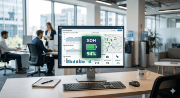 Tableau de bord numérique moderne affichant des données analytiques de flotte automobile sur un écran d'ordinateur