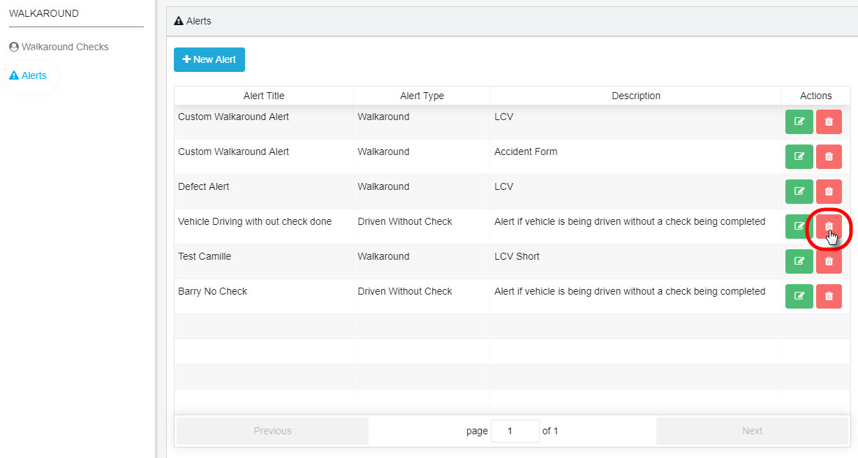 Walkaround Checks: How do I delete an alert?