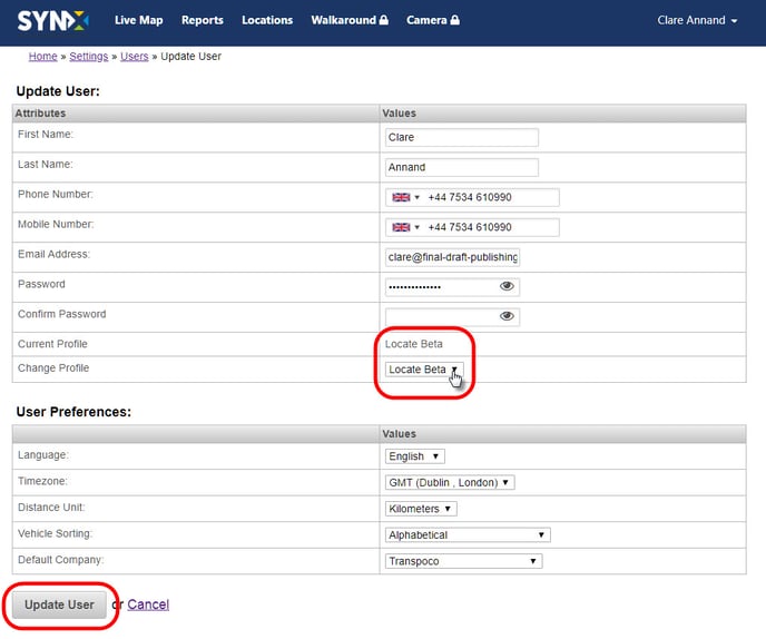 Users - change profile