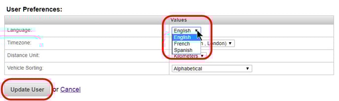 Users - change user preferences - Language