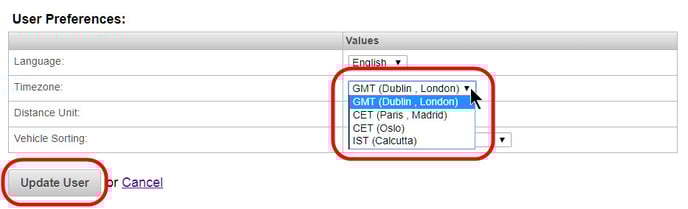 Users - change user preferences - Timezone
