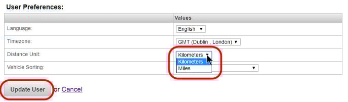 Users - change user preferences - distance unit