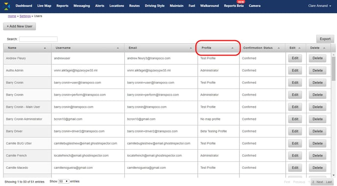 Users - list - find profile