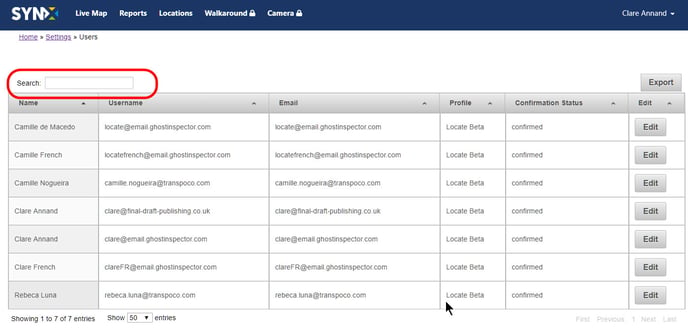 Users list - search box