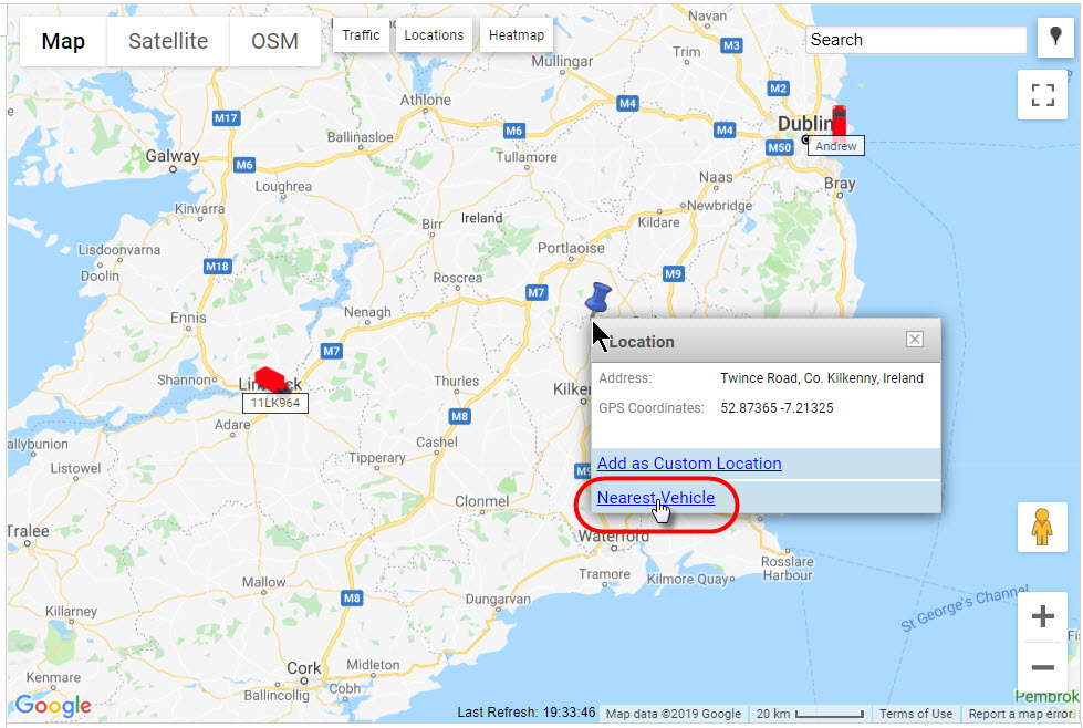 Nearest vehicle - click on map