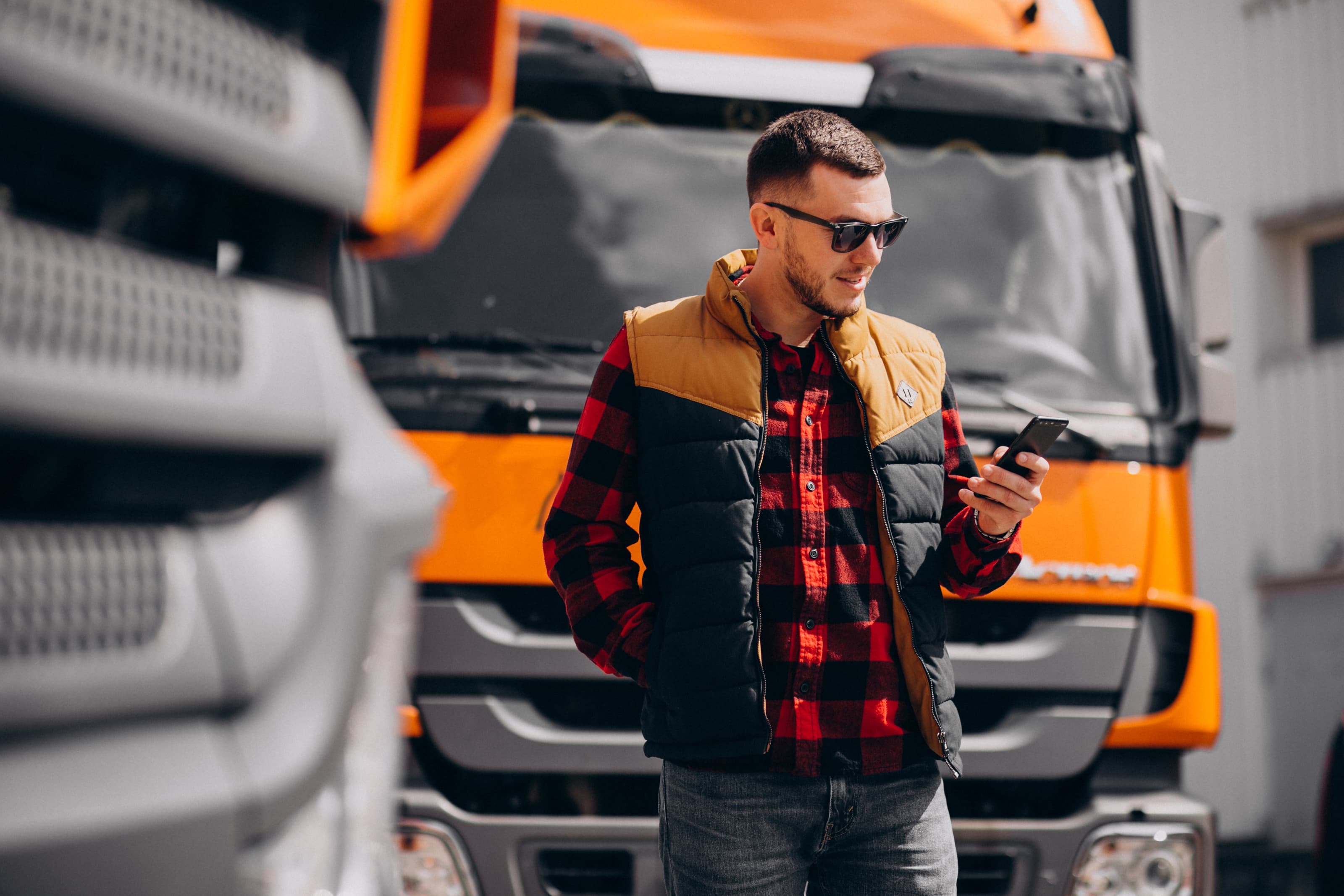 Truck driver doing walkaround checks